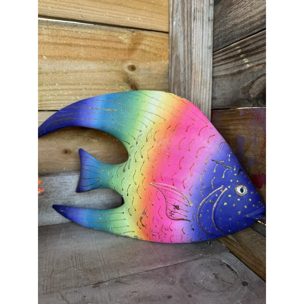 Vintage Wooden Hand Carved‎ Hand Pained Fish Decor Tropical Fish Decor